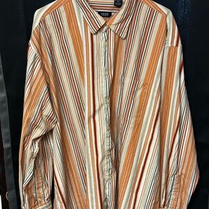 Izod Men's Orange and White Striped Casual Shirt